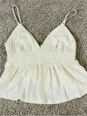 American Eagle Outfitters Cream Smocked Waist Cami
